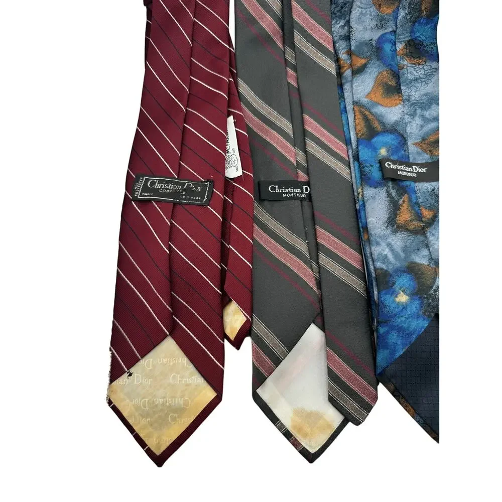 Set Of 4 Vintage Christian Dior Monsieur Mens Neck‎ Ties Striped Floral - Picture 5 of 9